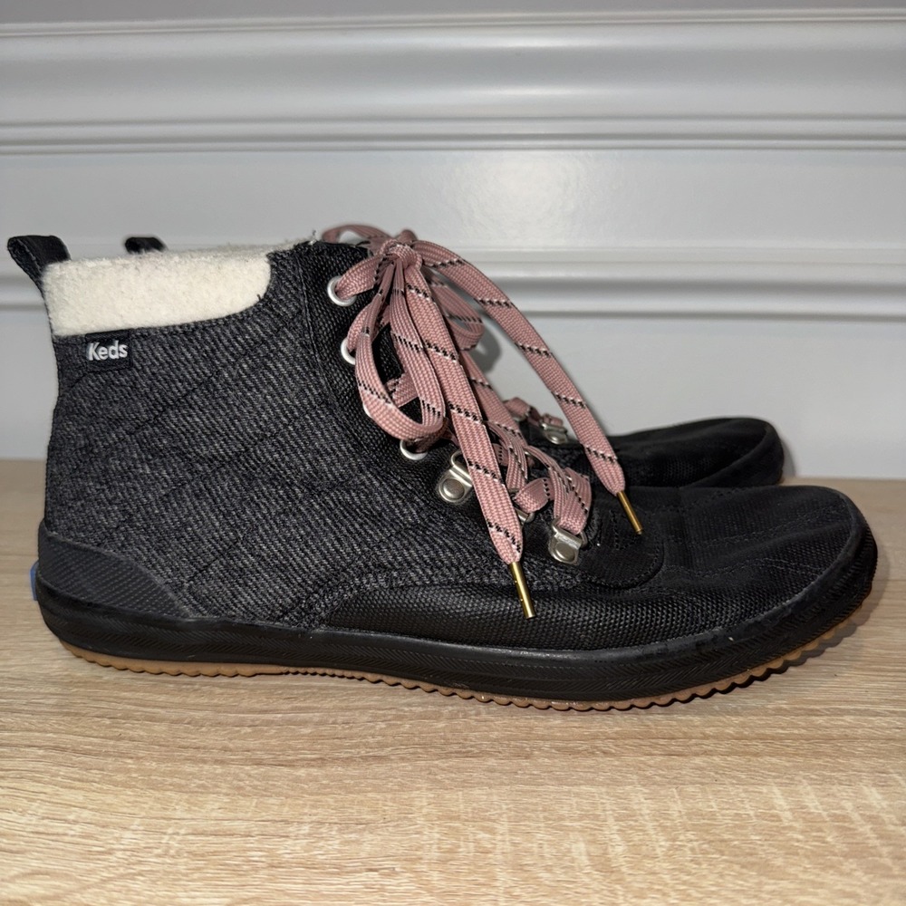 Keds Scout‎ II Ankle Lace Up Rain Winter Boots Black Pink Laces Women 8 EUC
